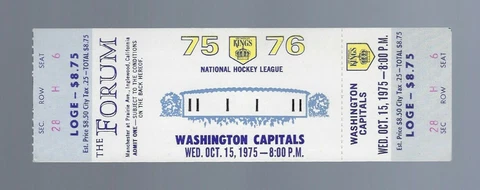 VINTAGE 1975 MARCEL DIONNE GOAL - CAPITALS @ KINGS FULL NHL HOCKEY TICKET 10/15 Cover