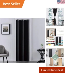 Elegant Black Satin Weave Door Cover - Thermal Insulated Room Divider, 34X80 - Picture 1 of 12