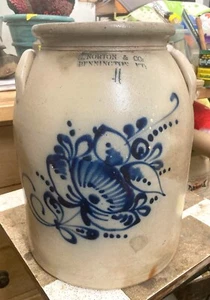 Antique 19th C. Blue Decorated Stoneware Crock 4 Gallon Bennigton Vermont - Bild 1 von 10