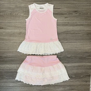 Fila Girls Tennis Outfit Set Pink Top Skort size XXS 3-4 White Lace - Picture 1 of 14
