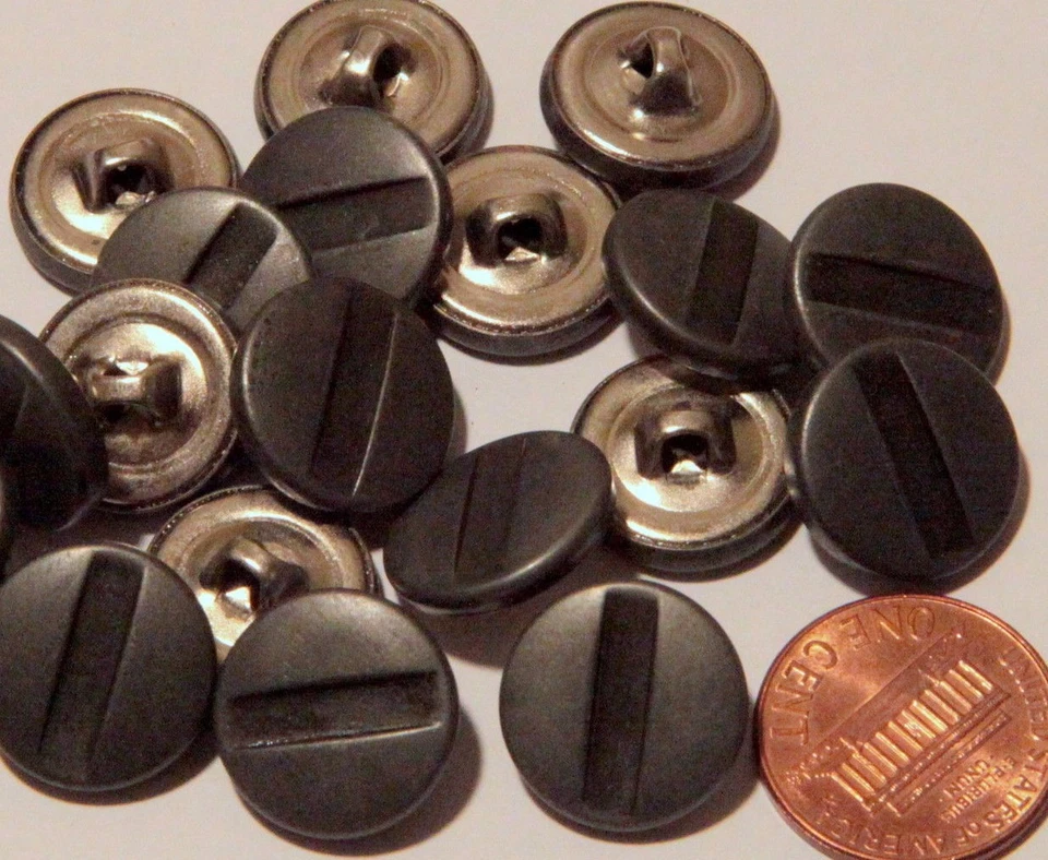 12 Hollow Charcoal Silver Tone Metal Shank Buttons 5/8" 15MM Lot # 3443 - Image 1 of 1