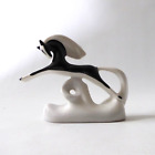 Lomonosov USSR porcelain leaping horse figure, Modernist black, Cmielow style