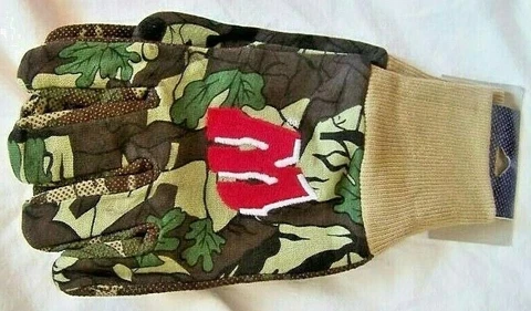Work Gloves Wisconsin Badgers Mens One Size Adult Camo Garden NEW Utility OSFM Cover