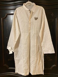 $145 Nilofer Shahid Kurta Cotton Chikan Pajama | White | Large - Picture 1 of 10