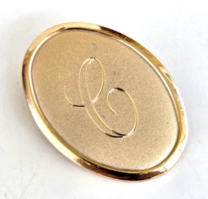 Spilla Vintage Taglio Diamante Iniziale Lettera C Spazzolata Ovale Tono Oro 1-3/8" - Foto 1 di 3