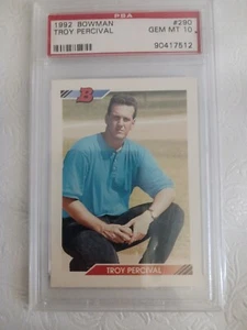 1992 Bowman #290 Troy Percival ROOKIE RC LA Angels Anaheim PSA 10 GEM MT - Bild 1 von 1