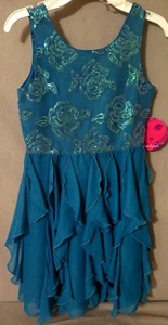 Emily West Girls Sequin Rose Ruffled Dress Turquoise Asst. Sizes Brand New w/Tag - Picture 1 of 32