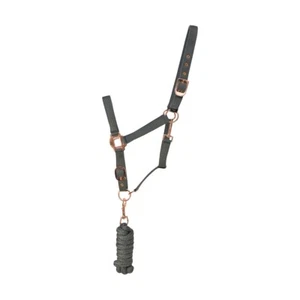 Hy Equestrian Rose Gold Headcollar & Leadrope Set Grey/Rose Gold FULL or COB - Picture 1 of 1