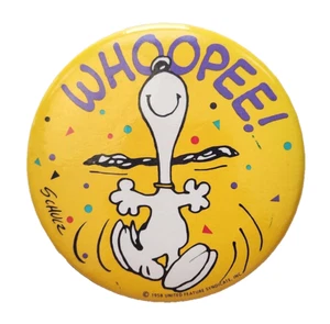 Hallmark BUTTON PIN Vintage SNOOPY WHOOPEE Dancing 1990s Peanuts 3" Pinback - Picture 1 of 3