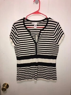 Nuevo con etiquetas Top tejido de manga corta a rayas deportivo Geoffrey Beene para mujer talla grande Foto 1 de 2