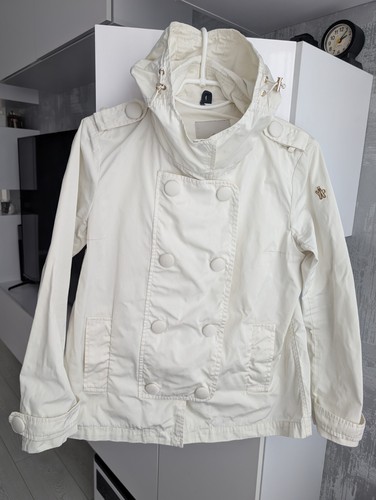 OFF WHITE Giacca a vento Moncler vintage con cappuccio bottoni a pressione taglia 4 L XL