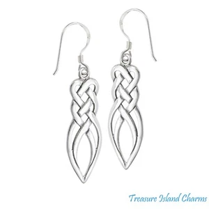 Celtic Endless Knot 925 Solid Sterling Silver French Wire Hook Dangle Earrings - Picture 1 of 2