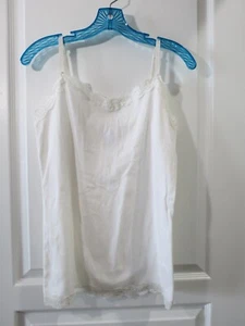 Faded Glory Cotton Stretch Ivory Adjustable Strap Lace Trim Ribbed Tank Top XL - Picture 1 of 16