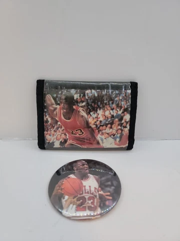 Vintage Michael Jordan Wallet/Button Signature Early 1990s Tri-Fold Black Cover