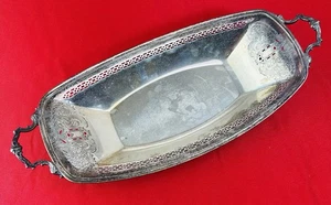 Vtg EPNS Silver Plated Serving Tray 14” Ornate Pierced Handles Engraved Cut Out - Picture 1 of 6