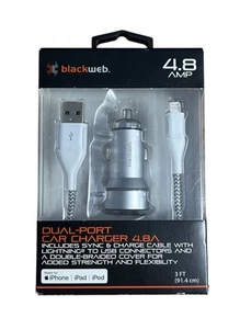 Blackweb 4.8 Amp Dual-Port 3 ft USB to Lghtning Cable Car Charger New In Box NOS - Photo 1 sur 10