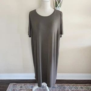 Eileen Fisher Womens Short Sleeve Olive Green Viscose Jersey Midi Dress Size 3X - Picture 1 of 10