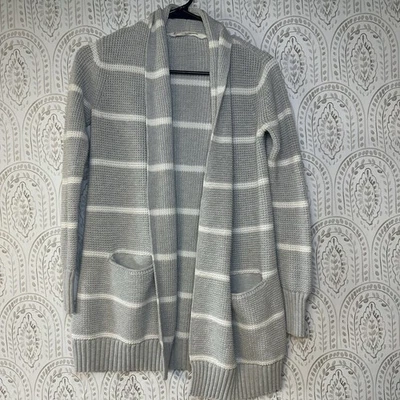 Athleta Womens XS Highland Wrap Cardigan Sweater Grey White Stripe L Pockets - Image 1 of 4