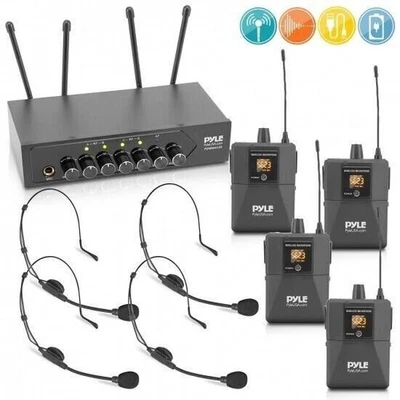 Pyle UHF Wireless Lavalier Microphone Set 4 Transmitters Home Recording PDWM4122 - Image 1 of 4