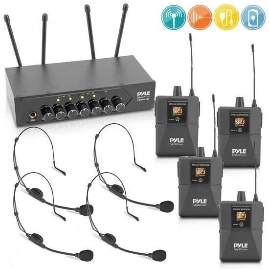 Pyle UHF Wireless Lavalier Microphone Set 4 Transmitters Home Recording PDWM4122 - Image 1 of 4