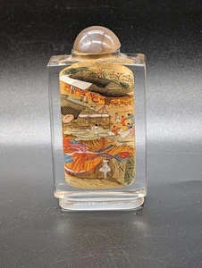 Vintage Reverse Hand Painted Crystal Snuff Bottle Agate Stopper - Picture 1 of 12