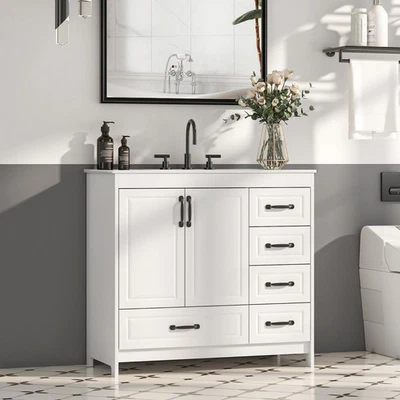 Mueble tocador de baño con fregadero de cerámica Combo Juego de armario de baño con cajón Foto 1 de 4