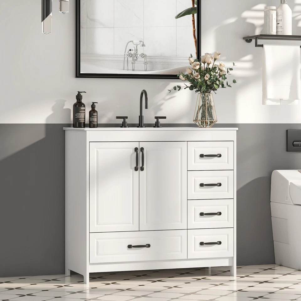 Mueble tocador de baño con fregadero de cerámica Combo Juego de armario de baño con cajón Foto 1 de 4