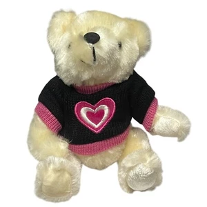 Dan Dee Teddybär hellbraun Plüsch schwarz Pullover rosa Herz kleines Stofftier 2007 - Bild 1 von 10