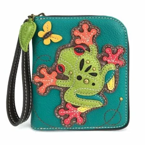 NEW CHALA GREEN TURQUOISE FROG ZIPPERED BIFOLD WALLET FAUX LEATHER - Picture 1 of 2