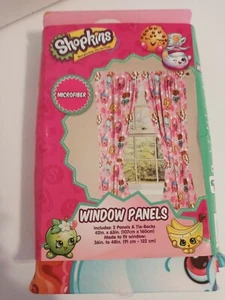 Shopkins Microfiber 2 Window Panels & Tiebacks Brand New 42"×63" - Picture 1 of 10