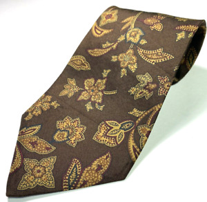 Churchill Collection Brown/Yellow 100% Silk Necktie Floral Design 56x4"