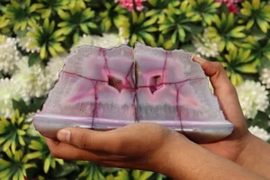 Pink Banded Agate Bookends from Brazil (4.05 lbs) - Picture 1 of 12