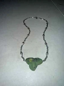 COLLAR COLGANTE HIPPIE CUENTAS PLATA JADE NEFRITA 18" HJ59 - Imagen 1 de 1