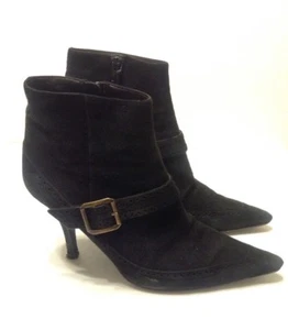 Alexander McQueen Black Suede Ankle Boot Heels Size 37 (7) Made In Italy - Picture 1 of 12