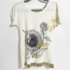 Pure Women?s Tee Shirt Floral Top Size SMALL Short Sleeves White Gold Sunflower