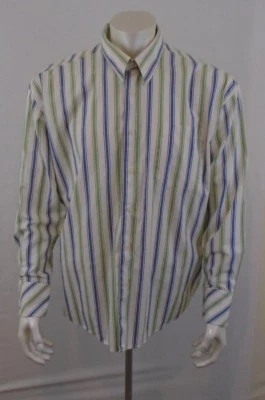 Haggar Men's Fade Resistant Extra Large Cotton Blue / Green Striped Dress Shirt - Image 1 of 4