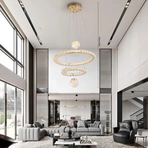 2-ring Crystal Lampshade Dimmable Modern Chandelier Hanging Led Ceiling Fixtures - Picture 1 of 13