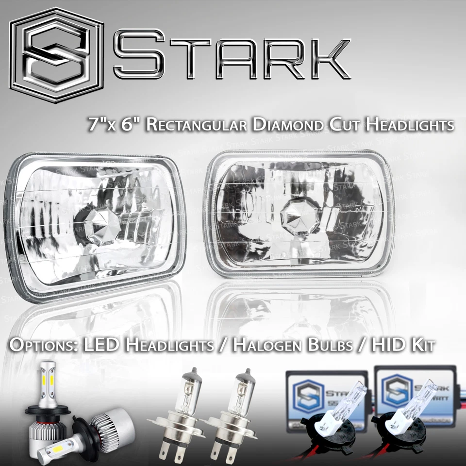 H6054 H6052 H6014 Head Light Glass Housing Lamp Diamond Cut Chrome - 7x6 PAIR - Image 1 of 1