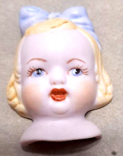 Vintage 2" Bisque Painted Doll Face Blonde Hair Blue Eyes Bow Replacement Crafts
