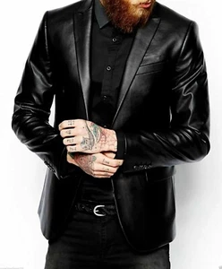 Herren Blazer Echt Lammleder Echtleder Mantel Stylisch Slim Fit Schwarz Mantel - Bild 1 von 3