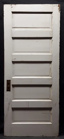 32"x79.5" Antique Vintage Old Salvaged SOLID Interior Wood Wooden Door 5 Panels Cover
