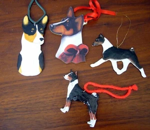 4 Vintage Basenji Ornament Tri Christmas Decor Hanging Tags wood ceramic - Picture 1 of 4