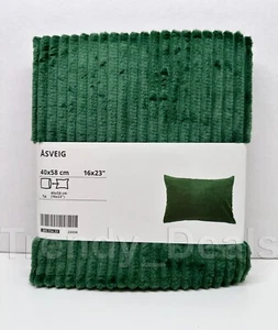 Ikea ASVEIG Pillow Cushion Cover 16" x 23" Corduroy Velvet Cotton Dark Gren NEW - Picture 1 of 3