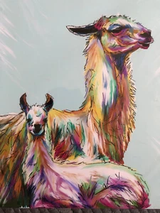Neu 8"x10" Lama mit Baby Cria Marker Malerei Zeichnung - Bild 1 von 3