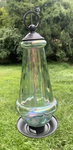 Studio Iridescent Glass BIRD Feeder Outdoor Stunning Green Blue 16” - Picture 1 of 8