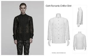 Punk Rave Men Black Vintage Gothic Punk Embroidered Chiffon Shirts Retro Blouse - Picture 1 of 27
