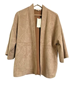 Chaqueta abierta SOLITAIRE de gamuza sintética tostada nueva con etiquetas talla mediana - Imagen 1 de 8