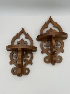 Vintage handgefertigtes Rollschnitt 10" hoch Holz Wandregal 2er Set Shabby Chic - Bild 1 von 7