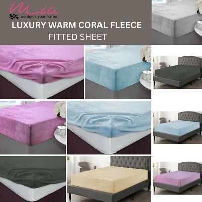 Teddy Warm Micro Fleece Fitted Sheet Sherpa Plush Bed Mattress Cover Double Size - Image 1 of 4