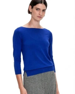 Veronika Maine Knit Size L 3/4 Sleeve Slash Neck Sapphire Blue Stretch Top - Foto 1 di 7